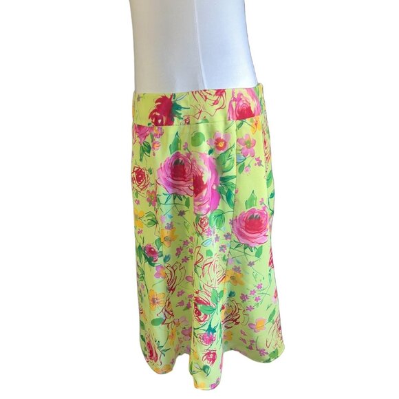 Worthington Womens Floral Yellow Midi Skirt Size 12 A-Line Lightweight & Flowing - Picture 4 of 7